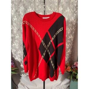 Vintage 80s Sweater Size Large 1980s Retro Red Black Gold New Wave Glam